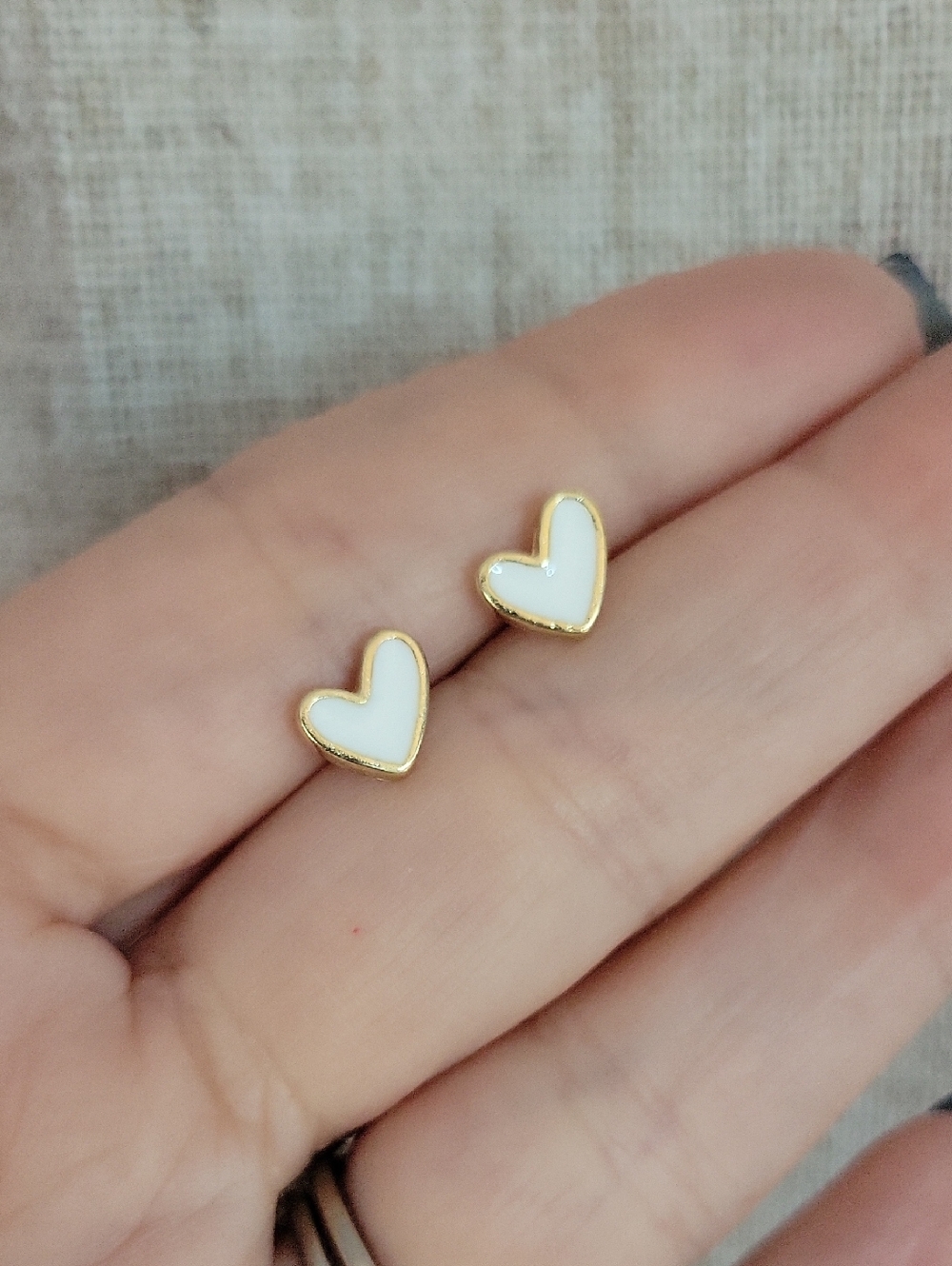 Dainty Gold-Trim White Enamel Heart Stud Earrings - Women Jewelry